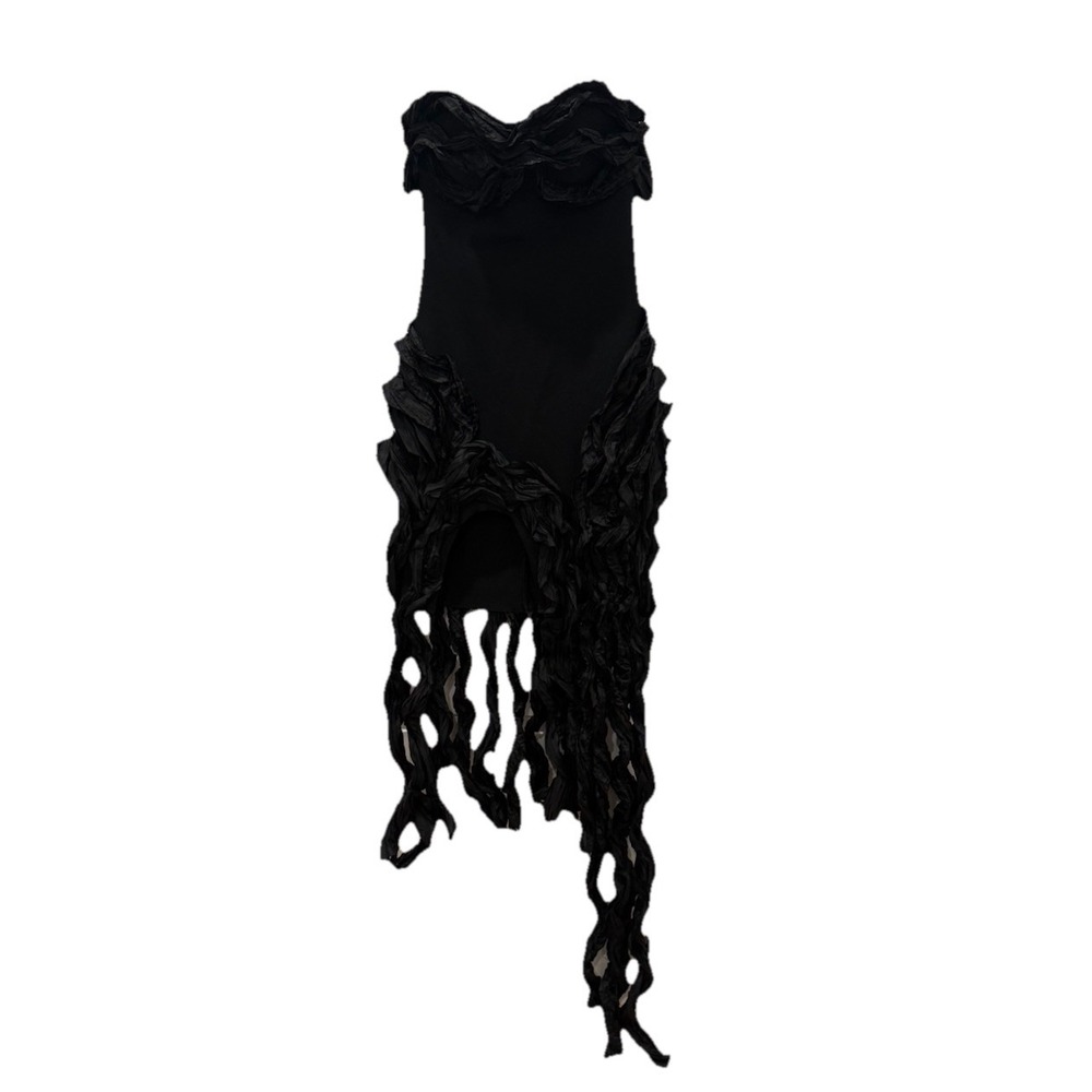 Strapless Ruffle Accent Bandage Mini Dress Black Med Bodycon Date Night Cocktail